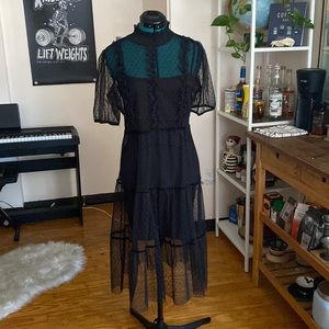 Sheer polka dot dress with slip